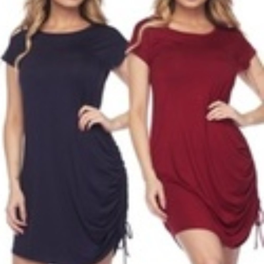 YELETE Short Sleeve Cinched Side Round Hem Dress